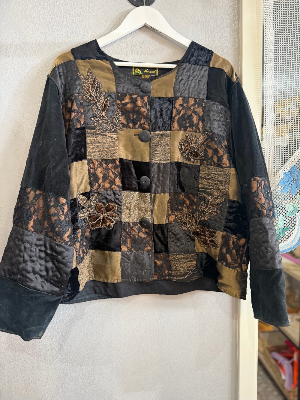 Patchwork Embroidered Blazer in Black & Gold - Unbranded